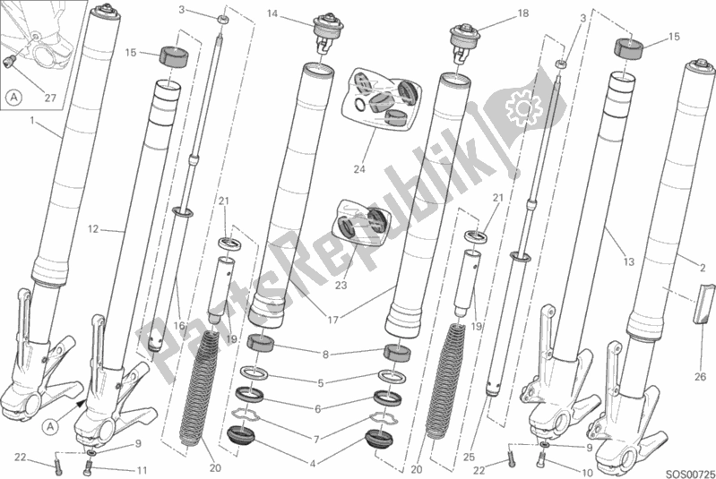 Todas as partes de Garfo Dianteiro do Ducati Monster 821 Stealth Thailand 2020